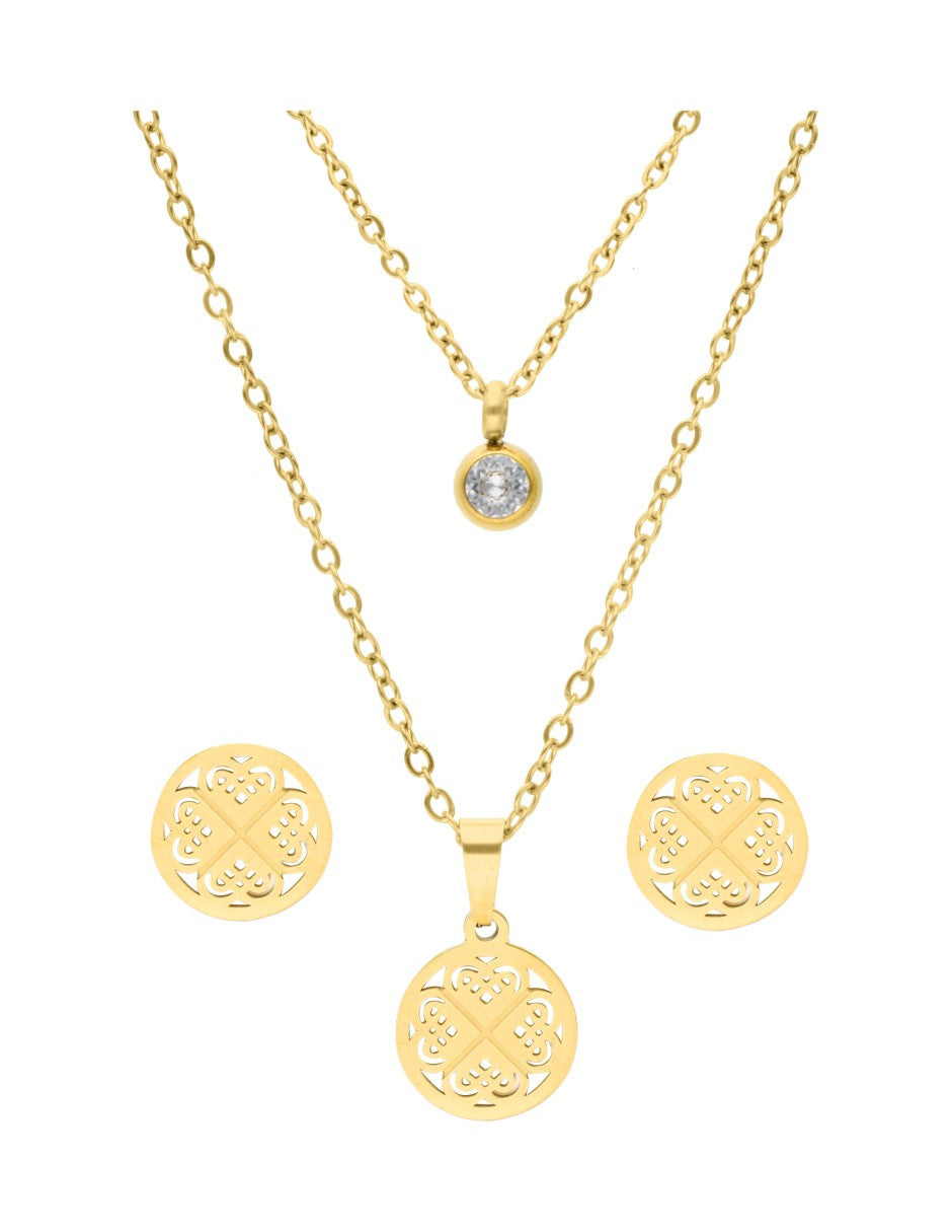 Collar y Aretes NUVI Redondo Trébol Perla Madre