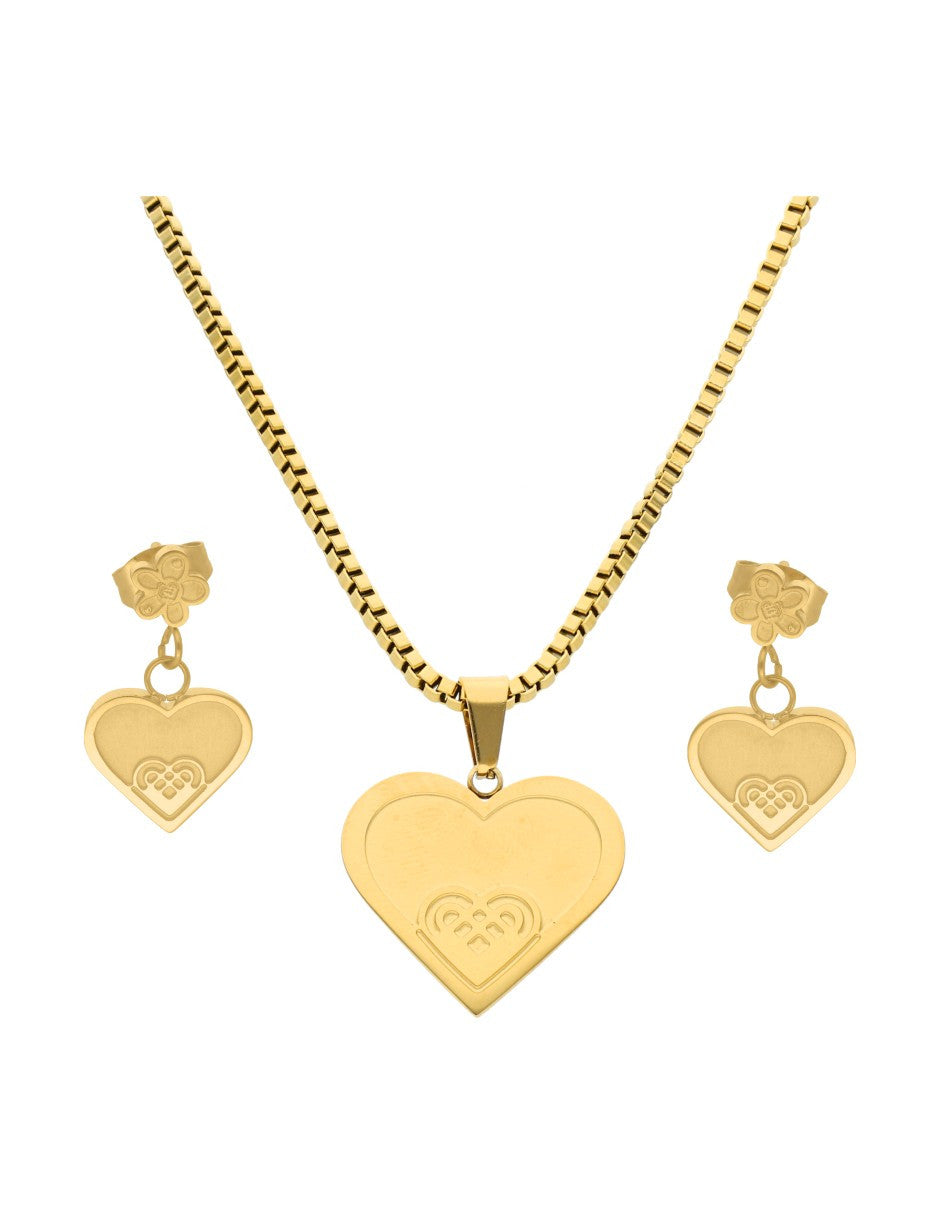 Collar y Aretes NUVI Corazón Grande Metálico