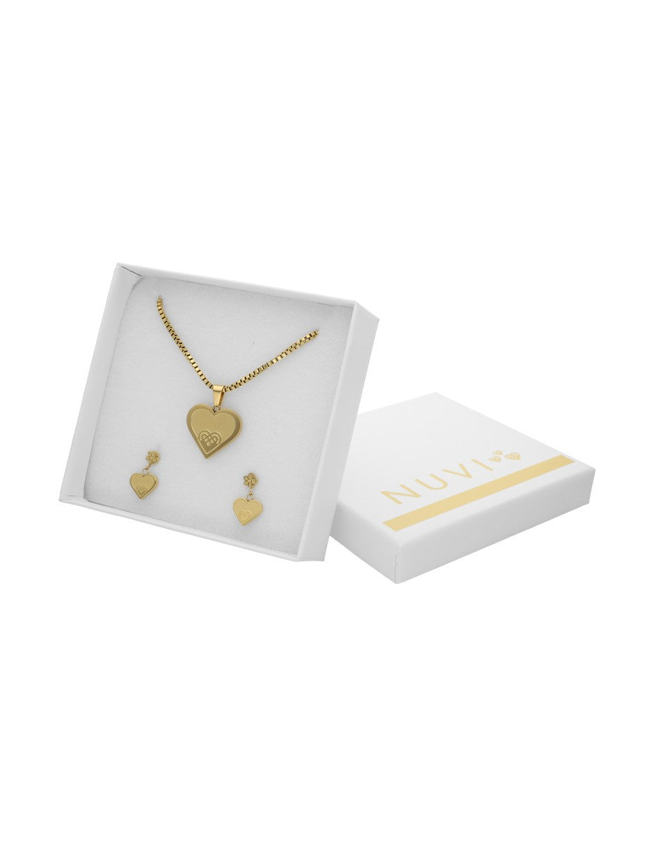 Collar y Aretes NUVI Corazón Grande Metálico