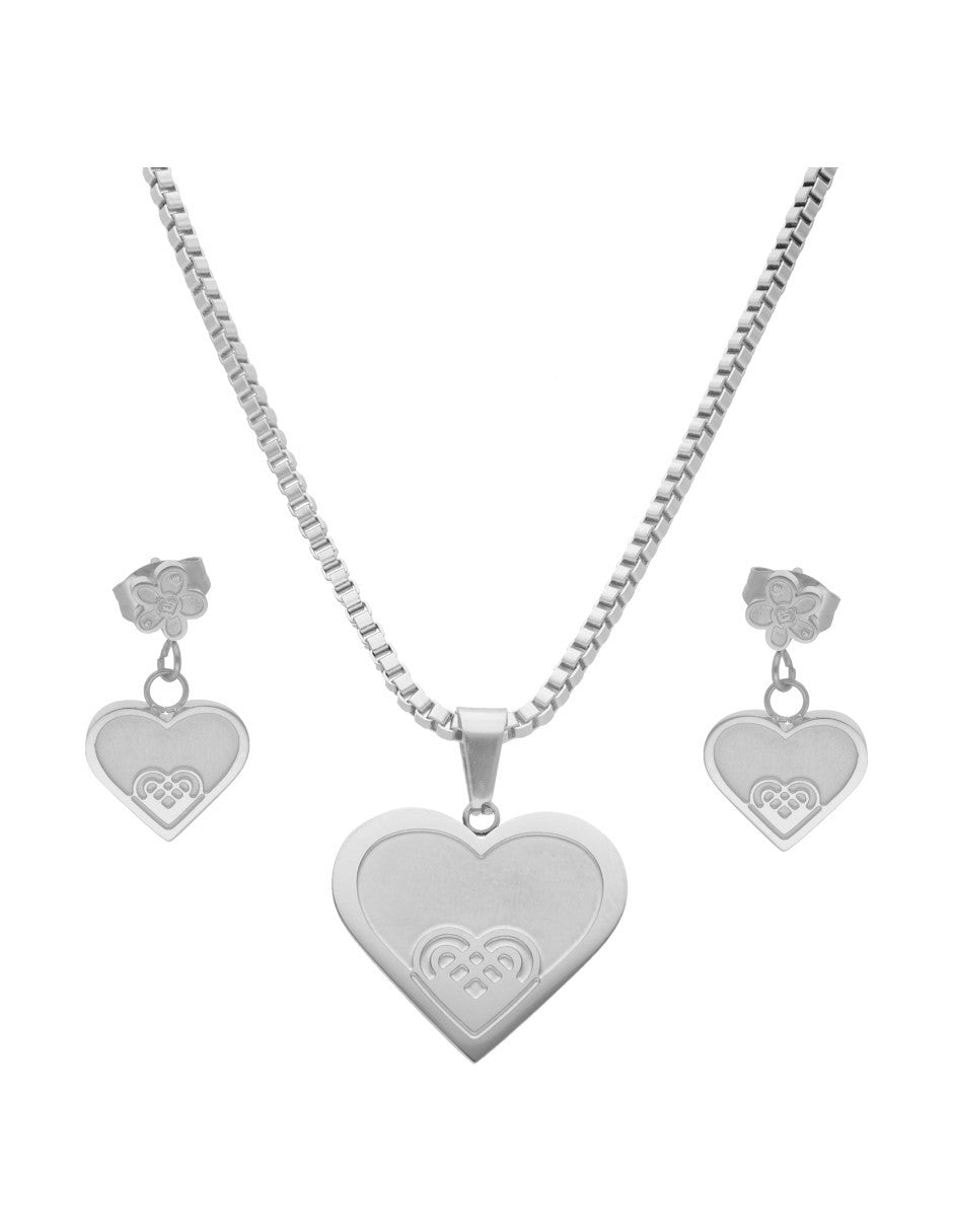 Collar y Aretes NUVI Corazón Grande Metálico