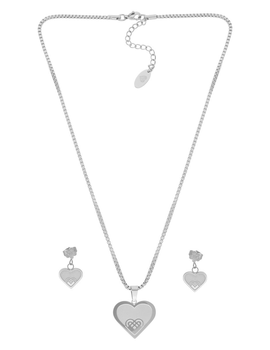 Collar y Aretes NUVI Corazón Grande Metálico