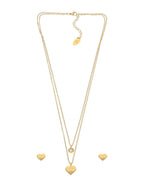 Collar y Aretes NUVI 2 cadenas Corazon y Cristal