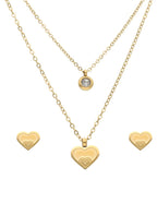 Collar y Aretes NUVI 2 cadenas Corazon y Cristal