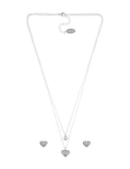 Collar y Aretes NUVI 2 cadenas Corazon y Cristal Plateado