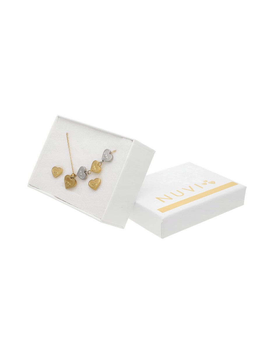 Collar y Aretes NUVI Corazon con Corazones Tricolor