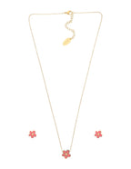 Collar y Aretes NUVI Flor Rosa