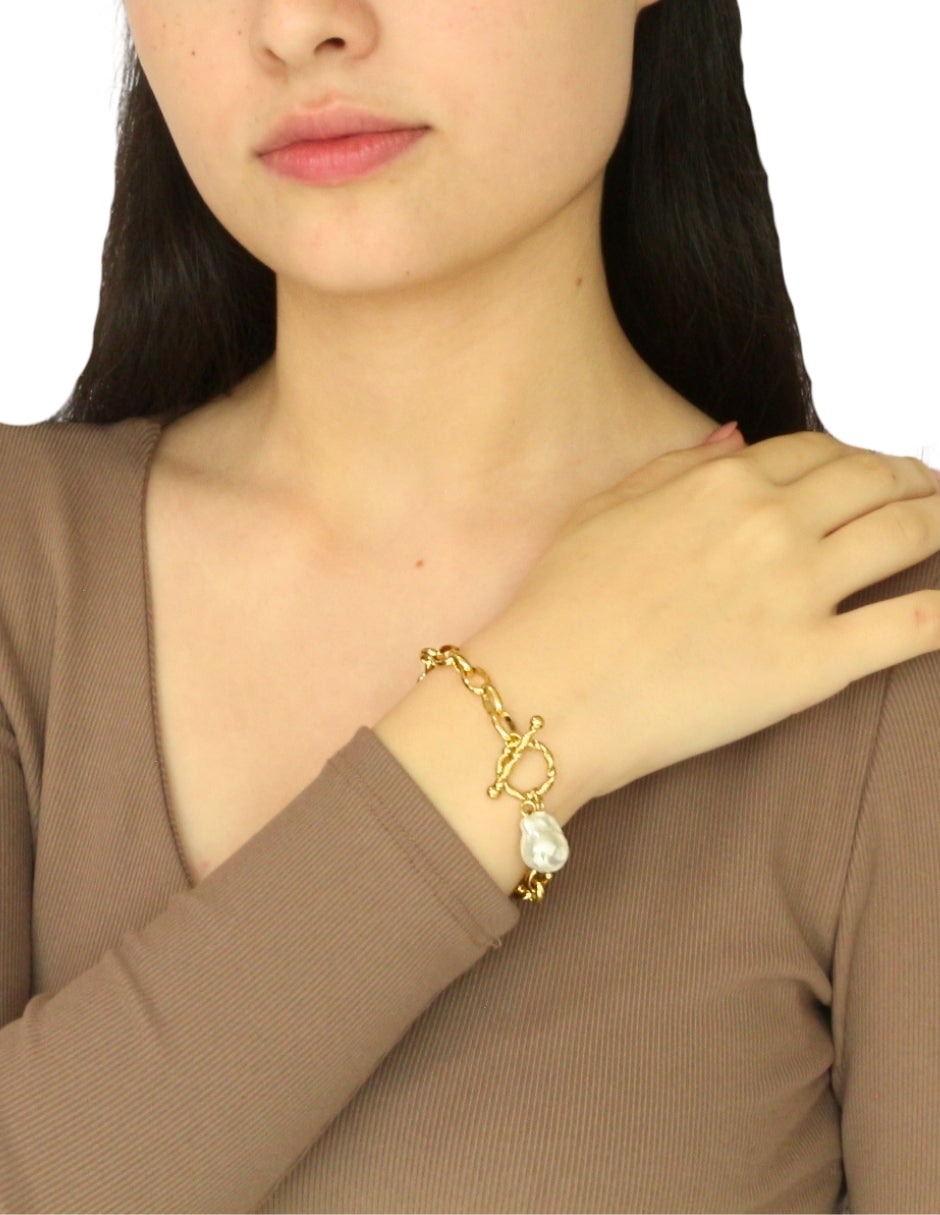 Pulsera Cadenita Dorado Perla