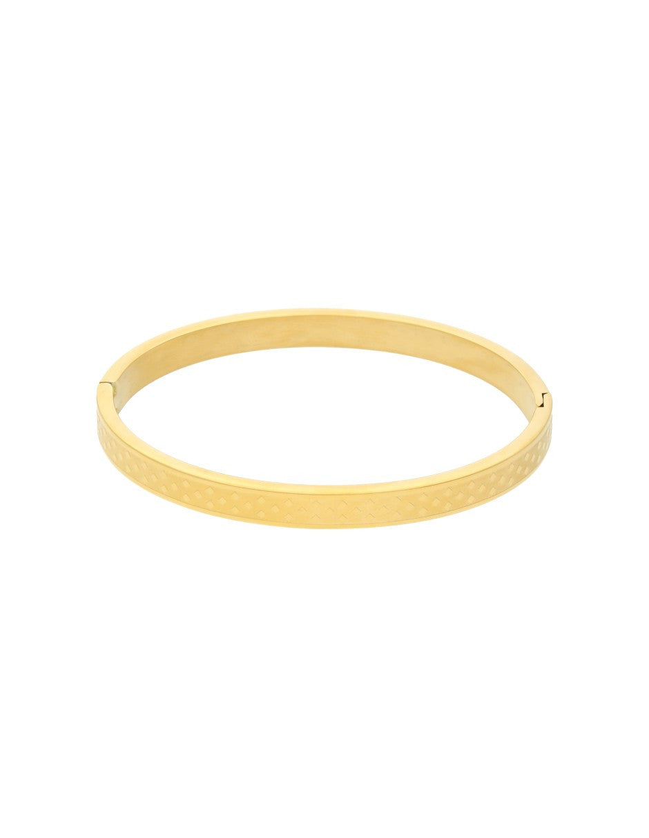 Brazalete Delgada Rombos Grabado Dorado