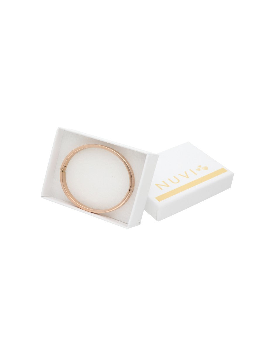 Brazalete Delgada Rombos Grabado Oro Rosa