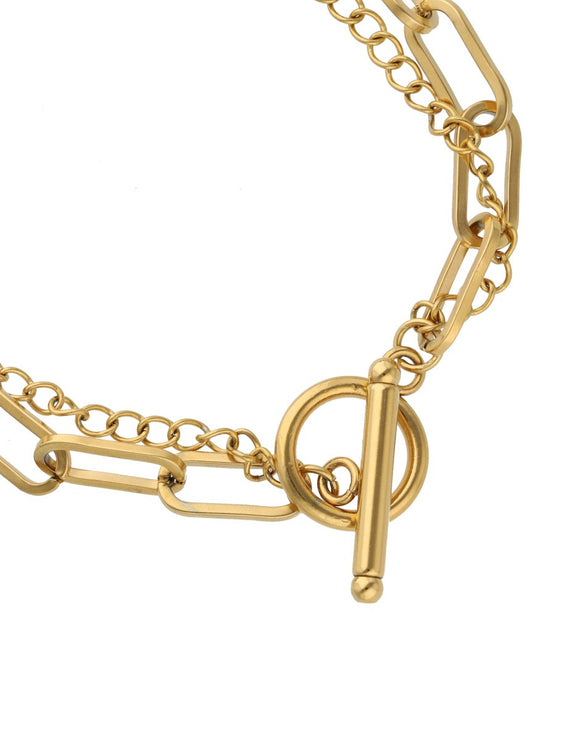 Damas Tendencia Pulsera Acero Inoxidable 2 Cadenas Dorado