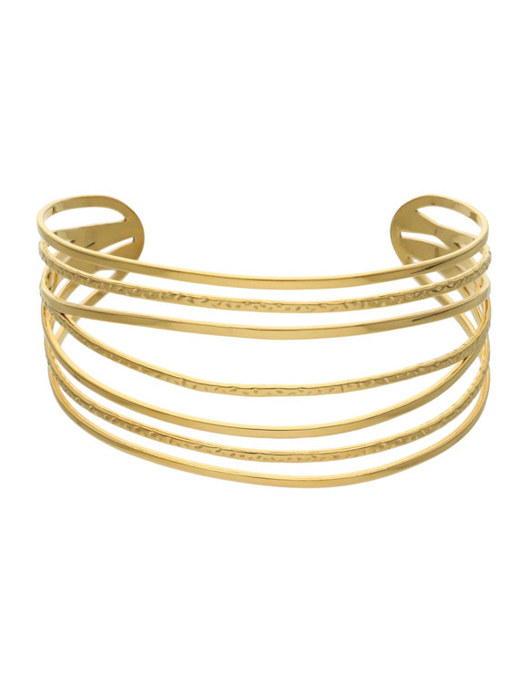Brazalete Grueso Acero Inoxidable Simula Varias Cadenas Dorado