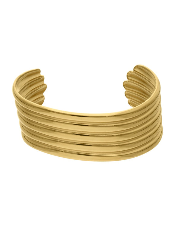 Brazalete Grueso Acero Inoxidable Wavy Dorado