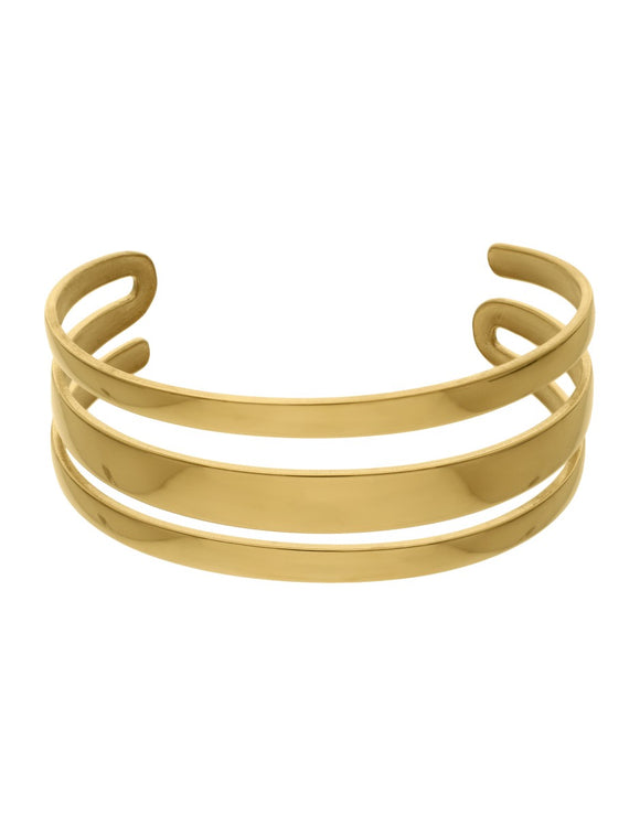 Brazalete Grueso Acero Inoxidable Tres Lineas Dorado