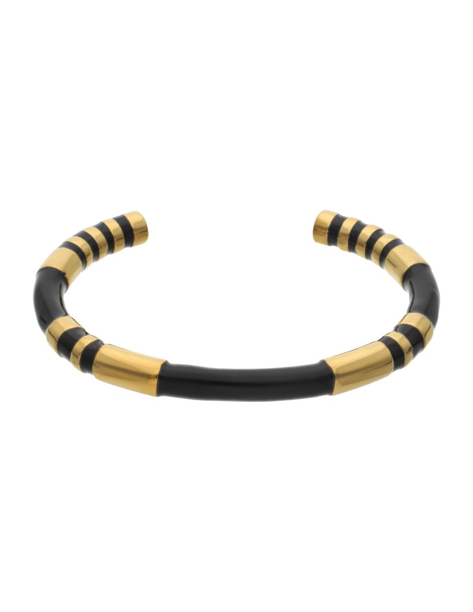 Brazalete Ceramica Negra Detalles Dorado