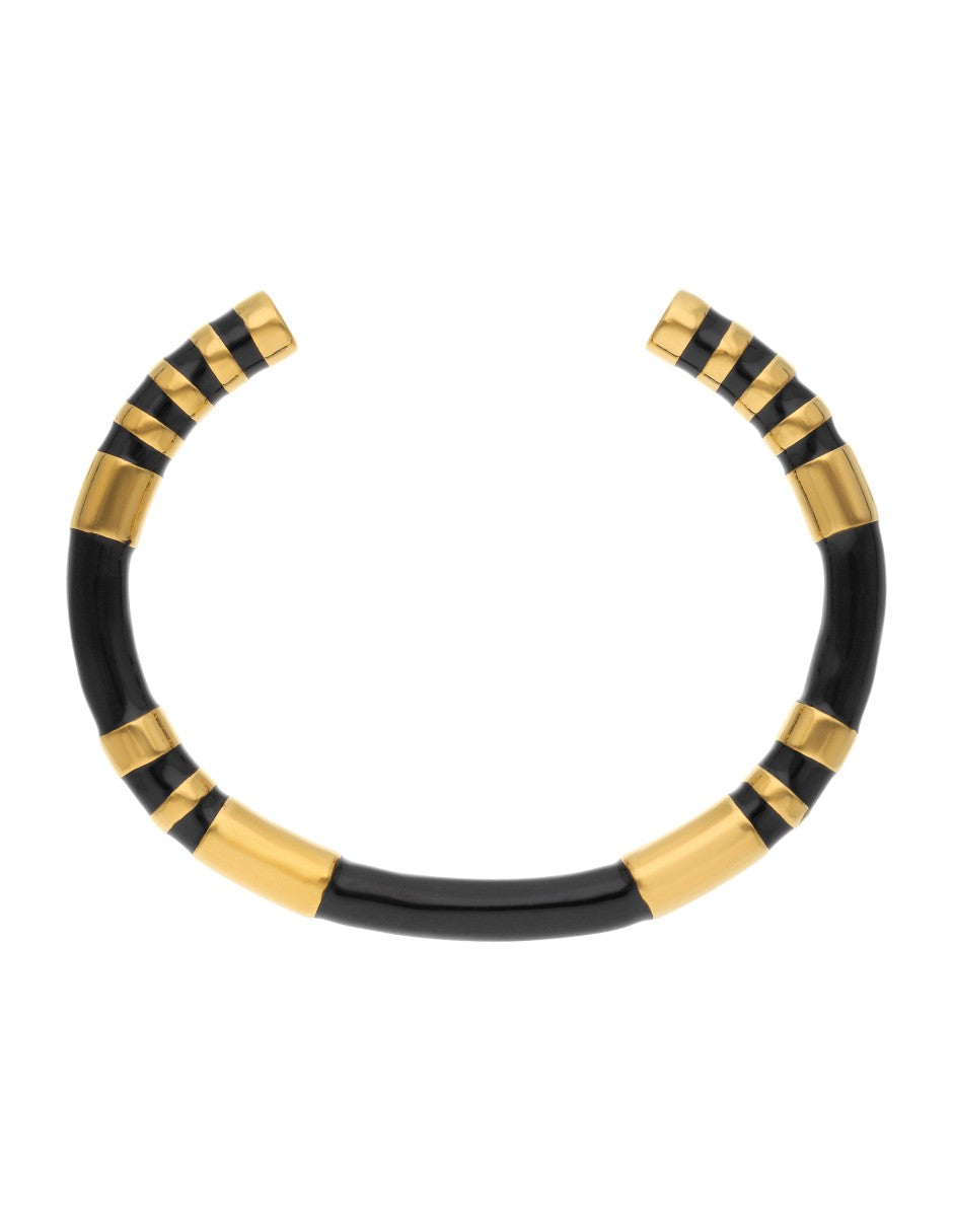 Brazalete Ceramica Negra Detalles Dorado