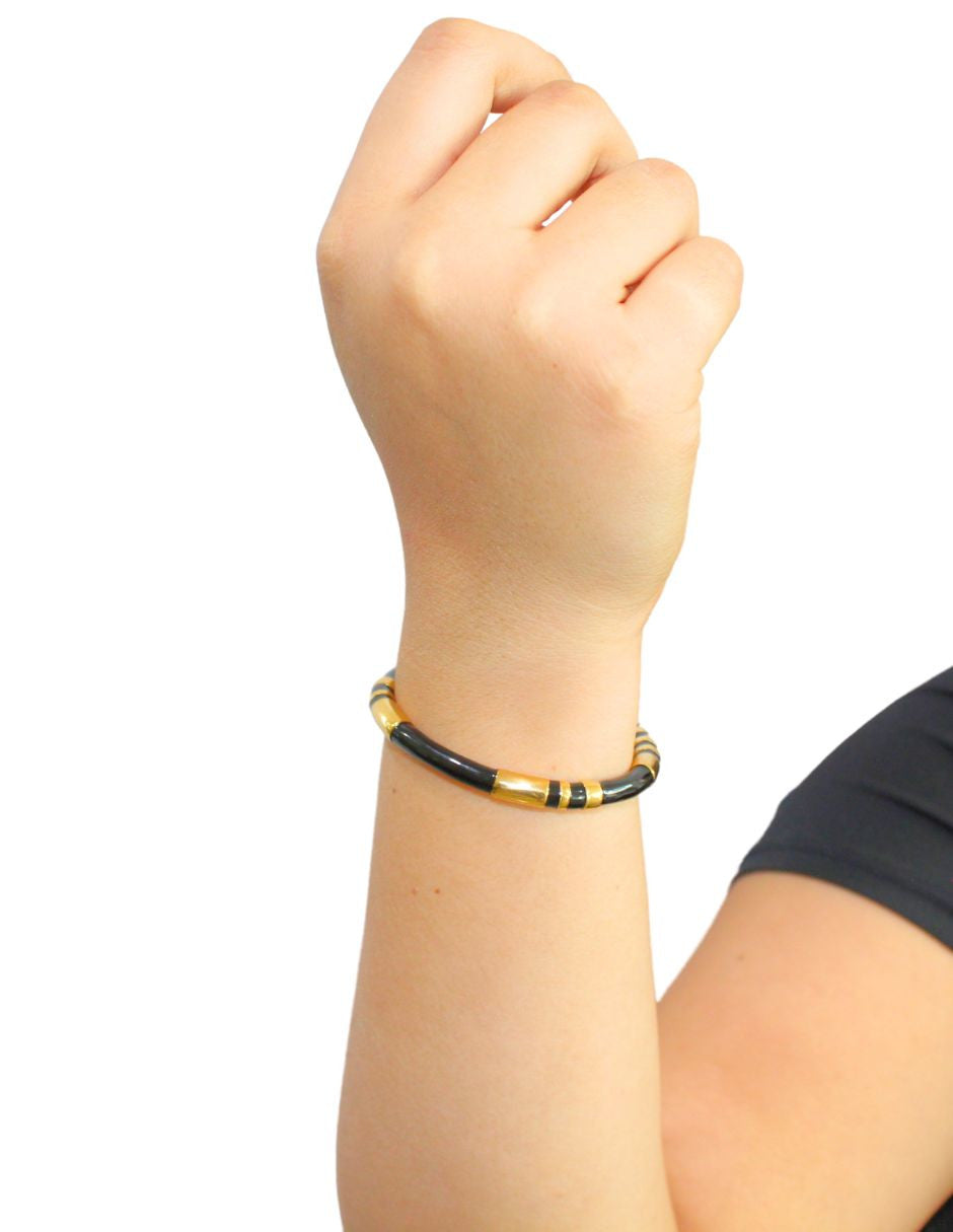 Brazalete Ceramica Negra Detalles Dorado