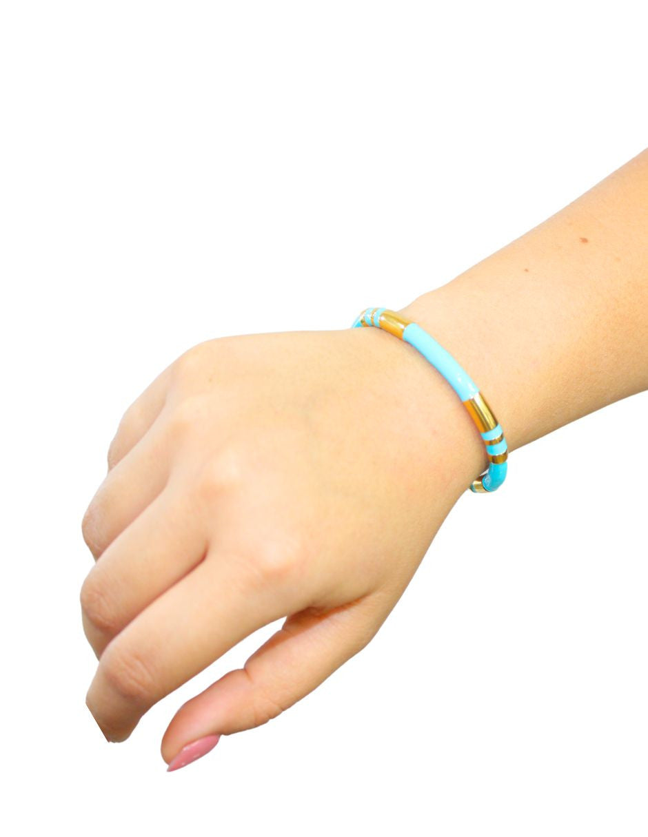 Brazalete Ceramica Turquesa Detalles Dorado