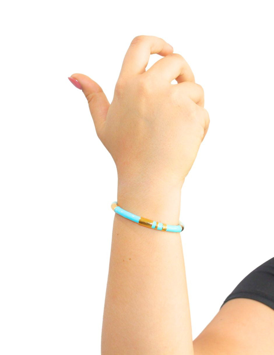 Brazalete Ceramica Turquesa Detalles Dorado