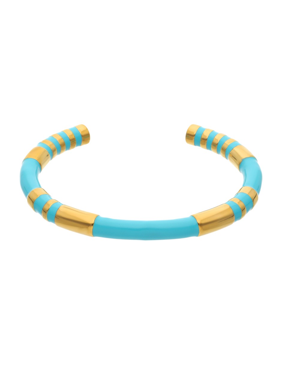 Brazalete Ceramica Turquesa Detalles Dorado