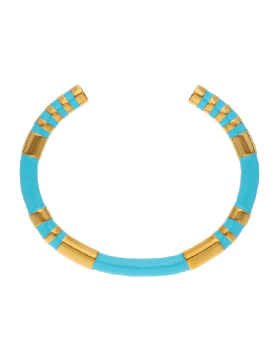 Brazalete Ceramica Turquesa Detalles Dorado