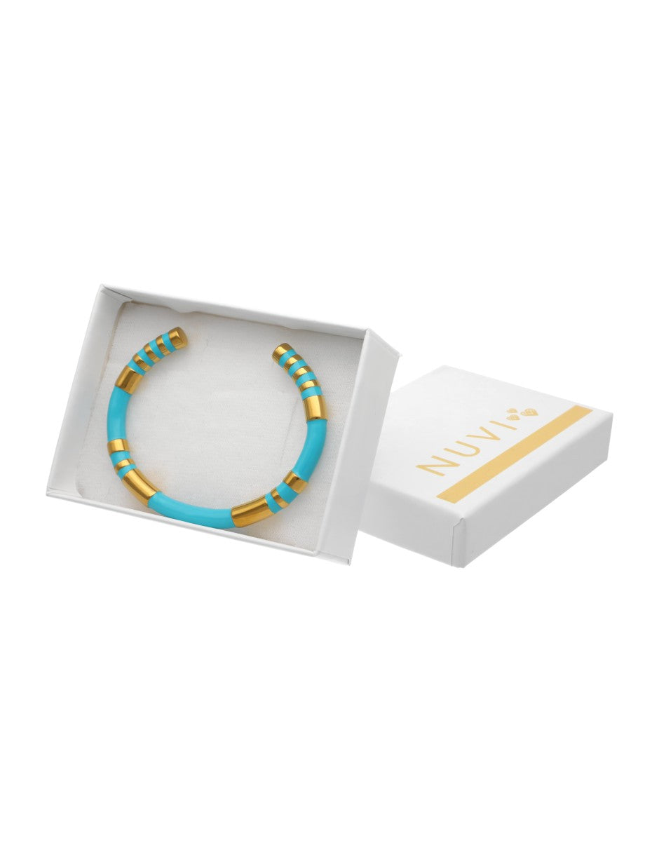 Brazalete Ceramica Turquesa Detalles Dorado