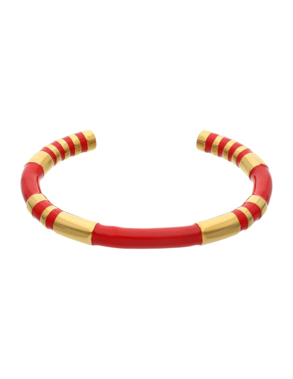 Brazalete Ceramica Roja Detalles Dorado