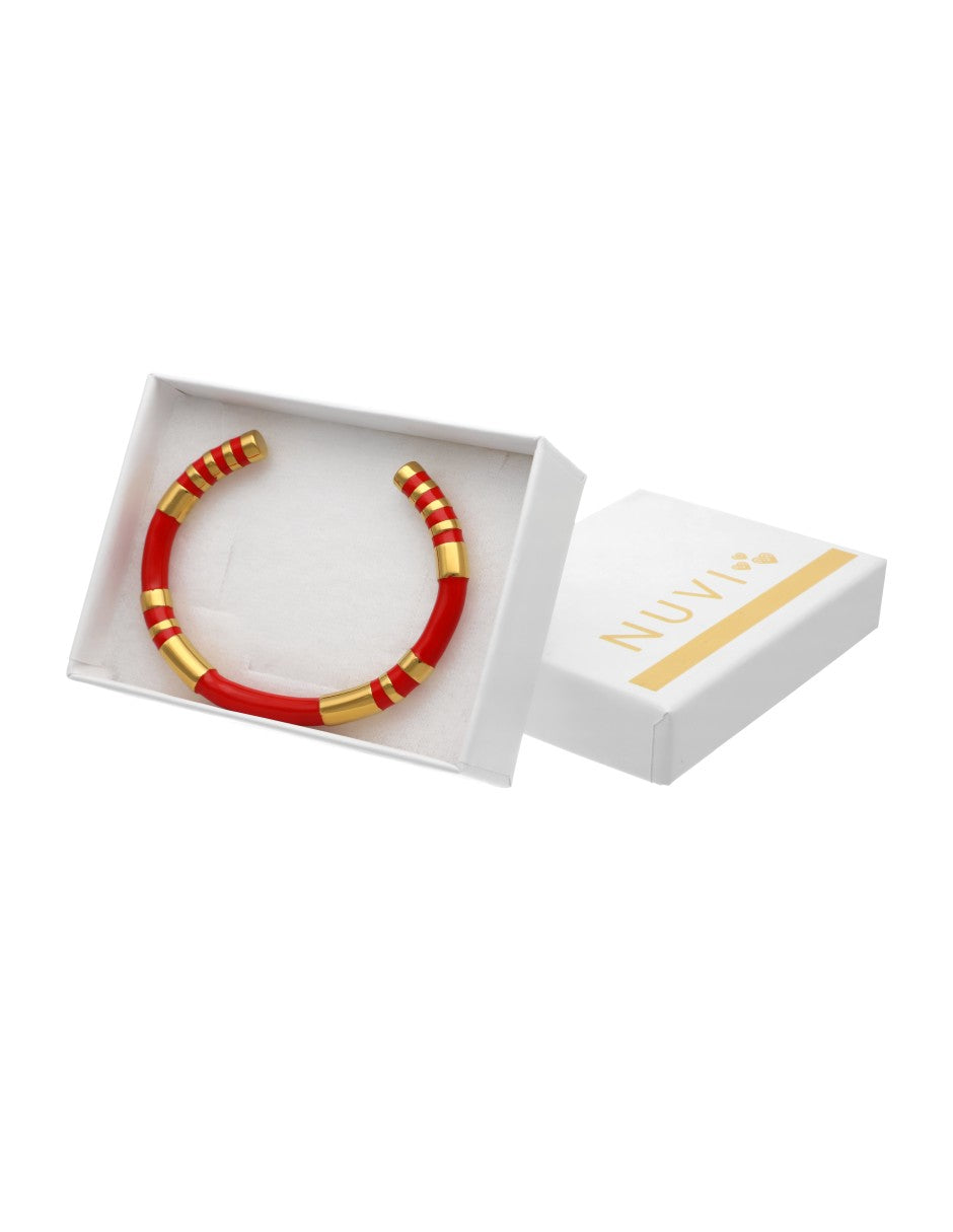 Brazalete Ceramica Roja Detalles Dorado