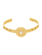 Brazalete Redondo Piedrita Blanca y bolitas Doradas