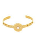 Brazalete Redondo Piedrita Blanca y bolitas Doradas