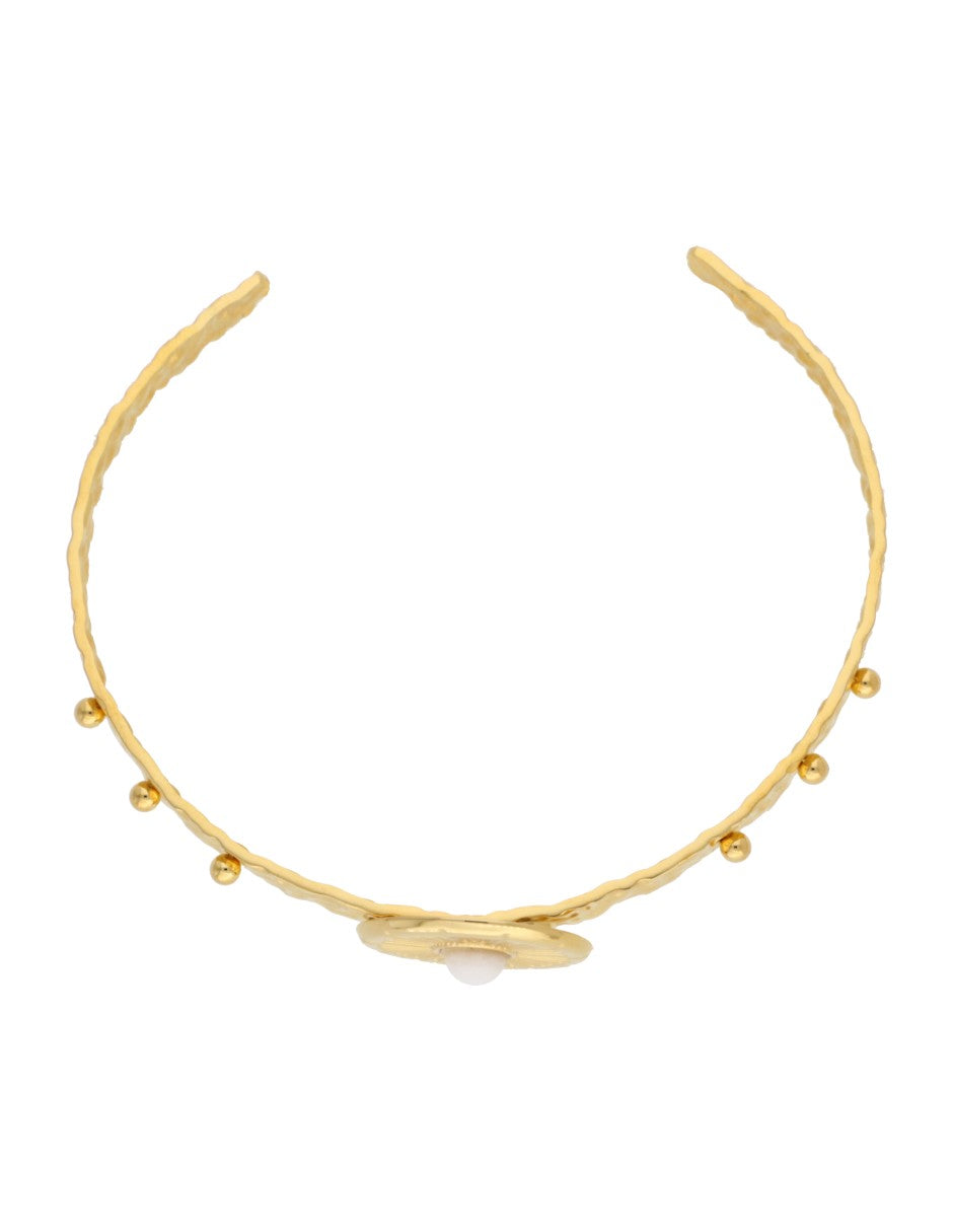 Brazalete Redondo Piedrita Blanca y bolitas Doradas