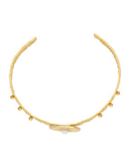 Brazalete Redondo Piedrita Blanca y bolitas Doradas
