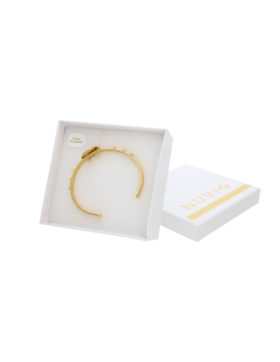 Brazalete Redondo Piedrita Blanca y bolitas Doradas