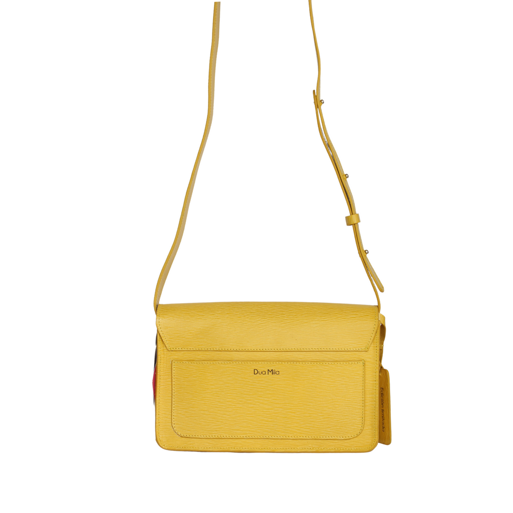 Crossbody Dua Mila Colección Cristina Piel Asa Larga Amarillo