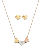 Collar y Aretes NUVI 3 Corazones Tricolor