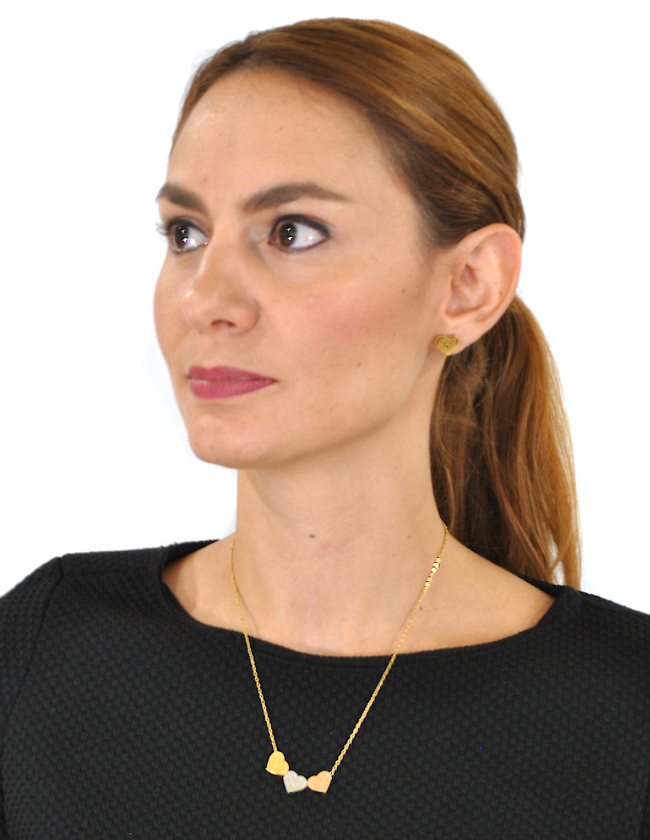 Collar y Aretes NUVI 3 Corazones Tricolor