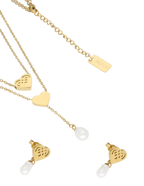 Collar y Aretes NUVI Doble Cadena Perlas