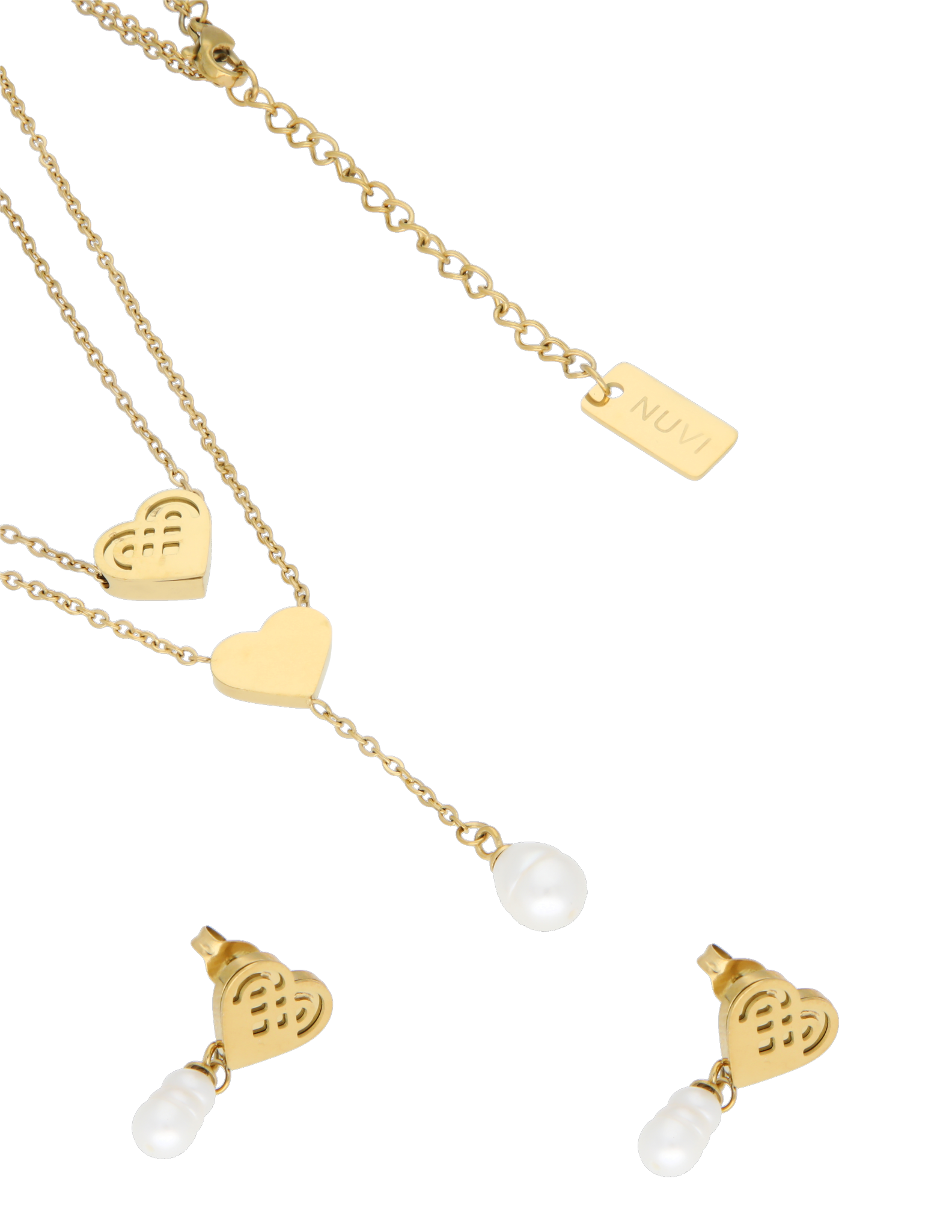 Collar y Aretes NUVI Doble Cadena Perlas